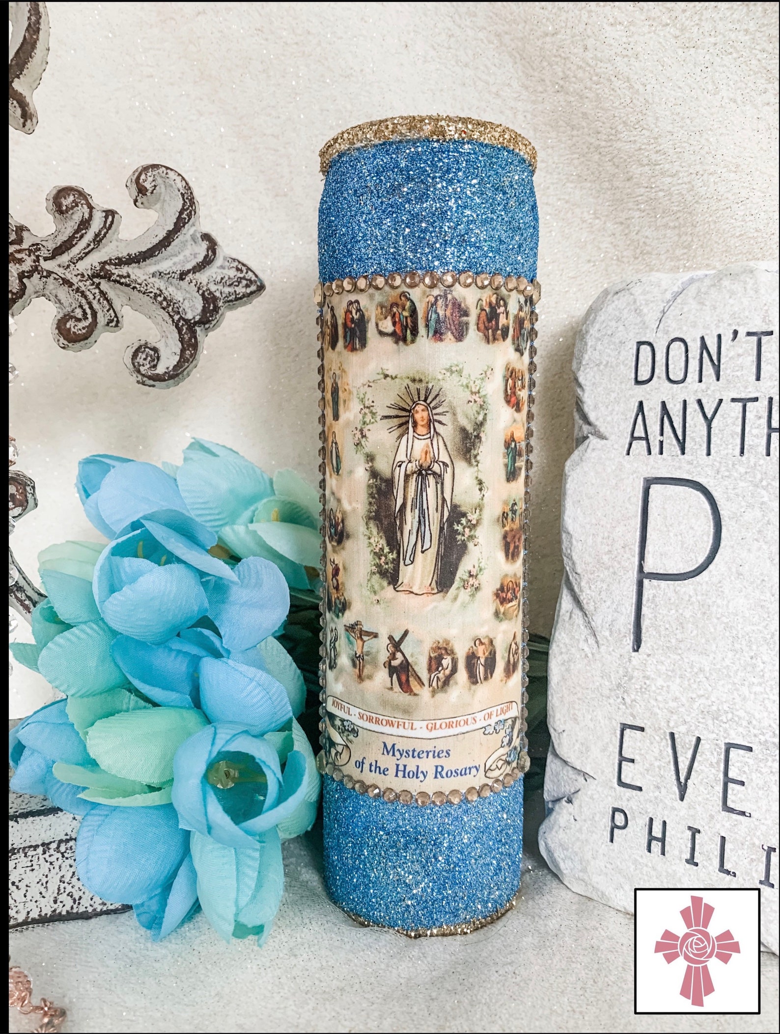 Rosary Mysteries Catholic Prayer Candle Card Jesus Mary Holy Etsy