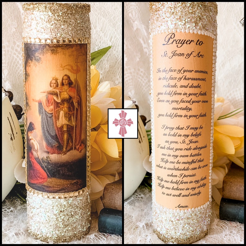 Saint Joan of Arc Catholic Prayer Candle Jesus Holy Card St. Etsy
