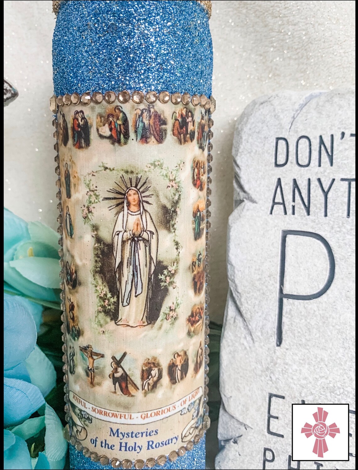 Rosary Mysteries Catholic Prayer Candle Card Jesus Mary Holy Etsy