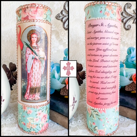 Saint Agatha Catholic Prayer Candle Jesus Card Blessed Etsy