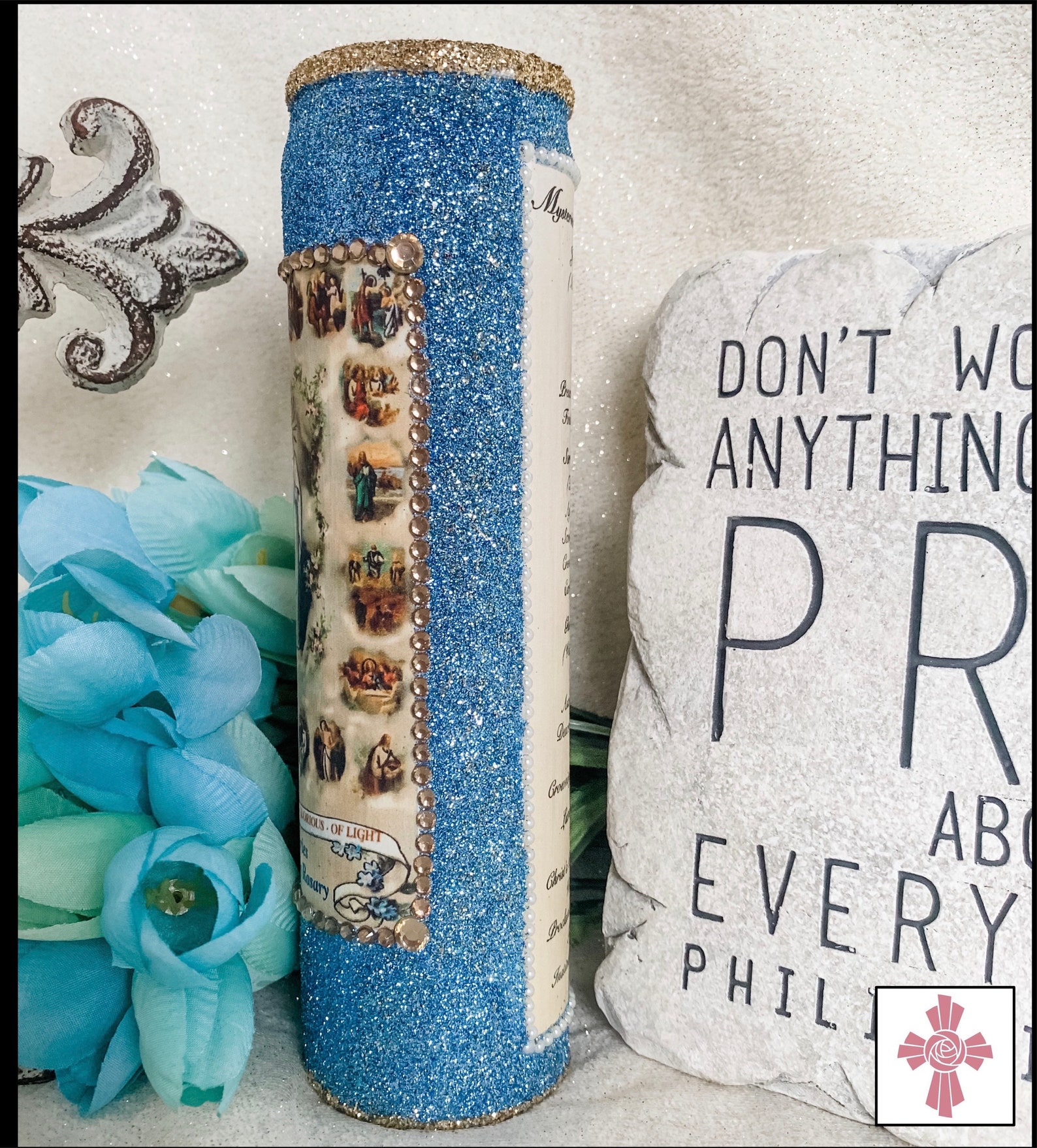 Rosary Mysteries Catholic Prayer Candle Card Jesus Mary Holy Etsy