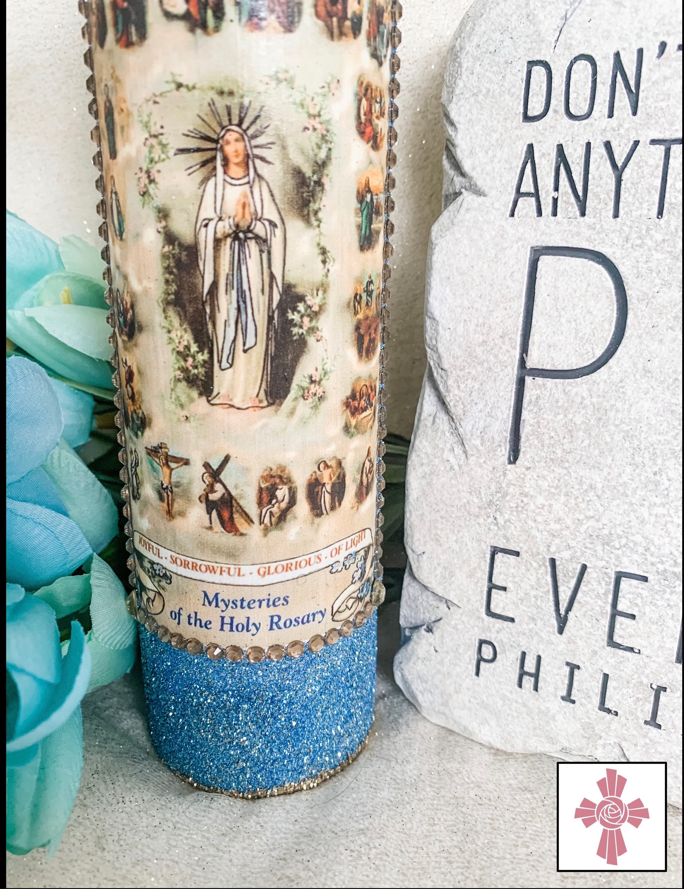 Rosary Mysteries Catholic Prayer Candle Card Jesus Mary Holy Etsy