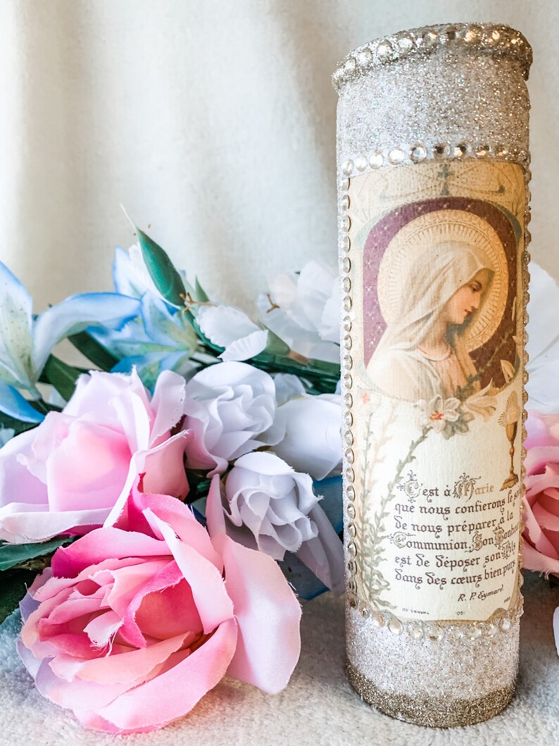 Virgin Mary with Lilies Catholic Prayer Candle Jesus Card | Etsy
