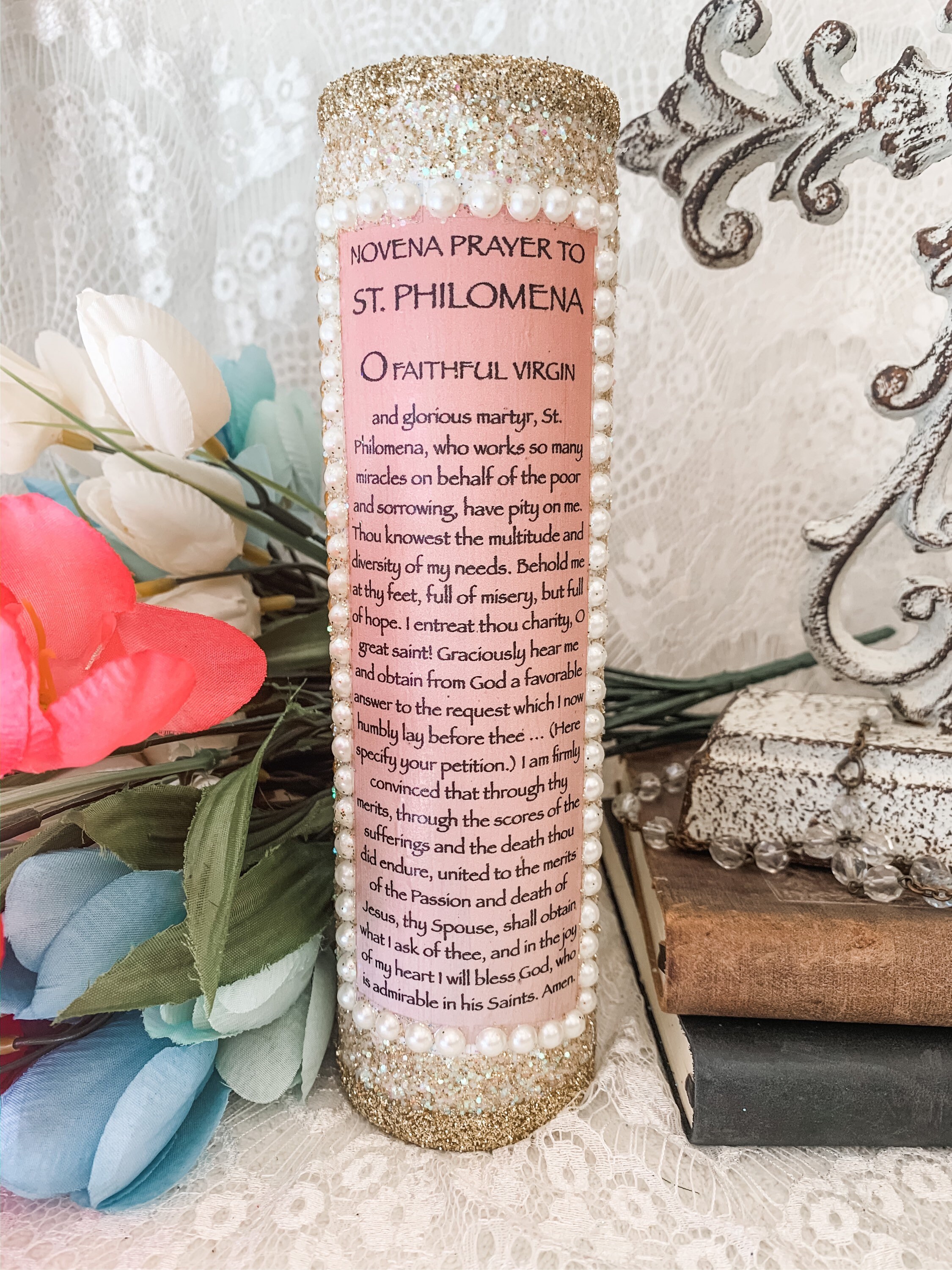 Saint Philomena Catholic Prayer Candle Jesus Holy Card Etsy