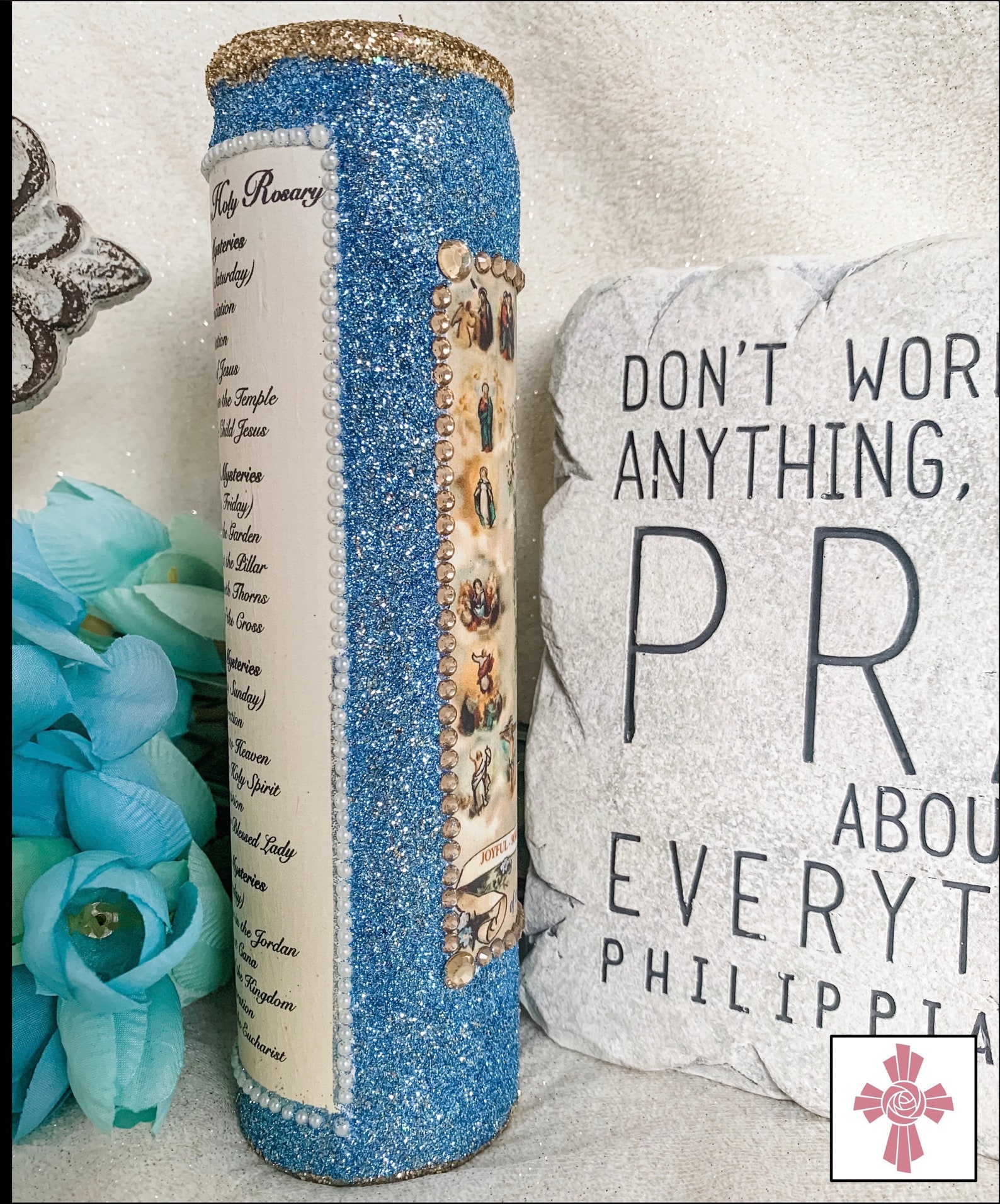 Rosary Mysteries Catholic Prayer Candle Card Jesus Mary Holy Etsy