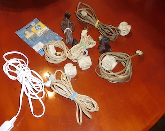 lot of Vintage mid century extension cords and adapters un-polarized pre 1960.  12 pieces