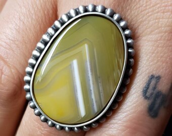 Yellow Australian Banded Agate Ring size 8.75