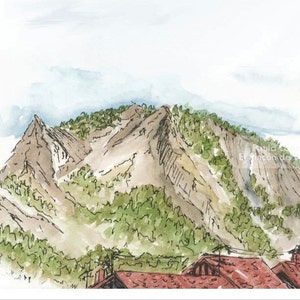 Picos de Europa, Mogrovejo, Kantabrien - Druck // Gedrucktes Aquarellblatt A5, 20x15 cm - Vom Original. Stadtskizze