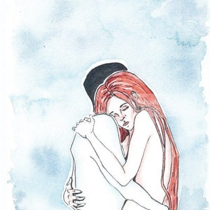The hug - Print // Watercolor sheet printed on coated paper // A5 print for framing