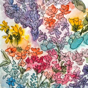 Aquarel bloemenkaart, met de hand geschilderd. (Bijvoorbeeld op aanvraag gemaakt). Originele aquarel A5: lavendel, boeket wilde bloemen, verschillende bloemen.
