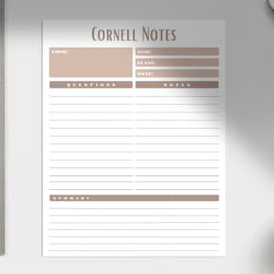 Printable Cornell Notes - 6 Colors - Study Aids, Digital Note-Taking, PDF Templates