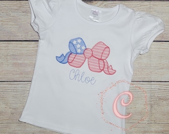 Girls 4th of July Shirt | 4th of July | Patriotic Bow 4th of July | Flag Bow Shirt | Girl Bow 4th of July