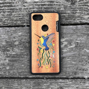 Personalized iPhone Samsung Pixel Case Wood Resin Cellphone Case Black FossilForm Masquerade Mask Real Wood Phone Case