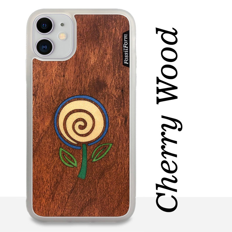 Personalized iPhone Samsung Pixel Case Wood Resin Cellphone Case FossilForm Minimalist Flower Real Wood Phone Case White