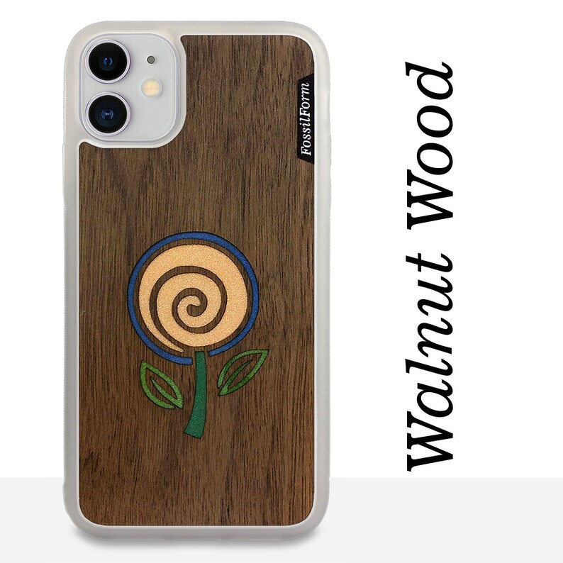 Personalized iPhone Samsung Pixel Case Wood Resin Cellphone Case FossilForm Minimalist Flower Real Wood Phone Case White