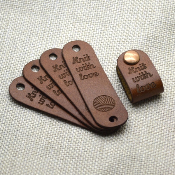 Genuine Leather Labels 0.85X3" - Custom Labels, Knitting Labels, Crochet Labels, Labels with rivets, Engraved Labels