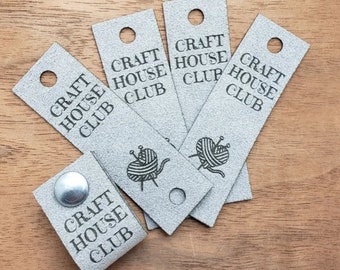 Ultrasuede labels 0.85x2.85 inches - Labels with rivets - Knitting labels, Personalized labels, Crochet labels