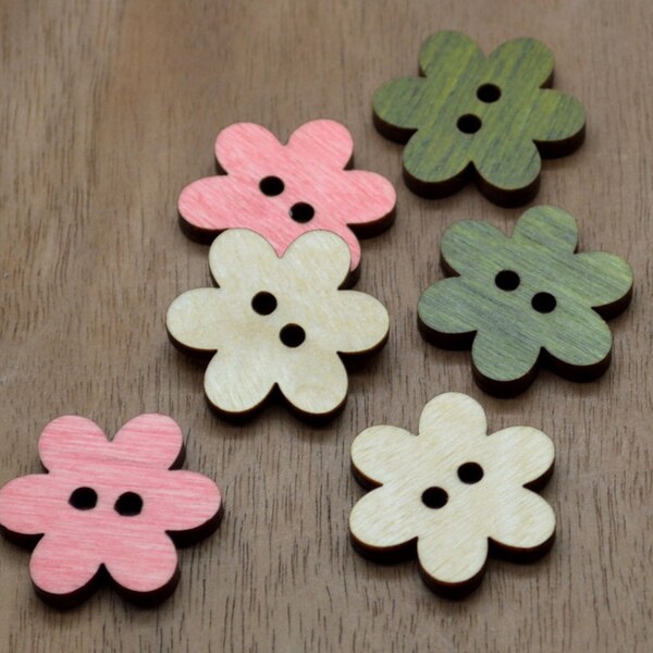 10 Buttons - Flower shaped buttons 1" size - Made from Birch Plywood