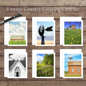Jeu de cartes de vœux de pays vintage 6 Pack