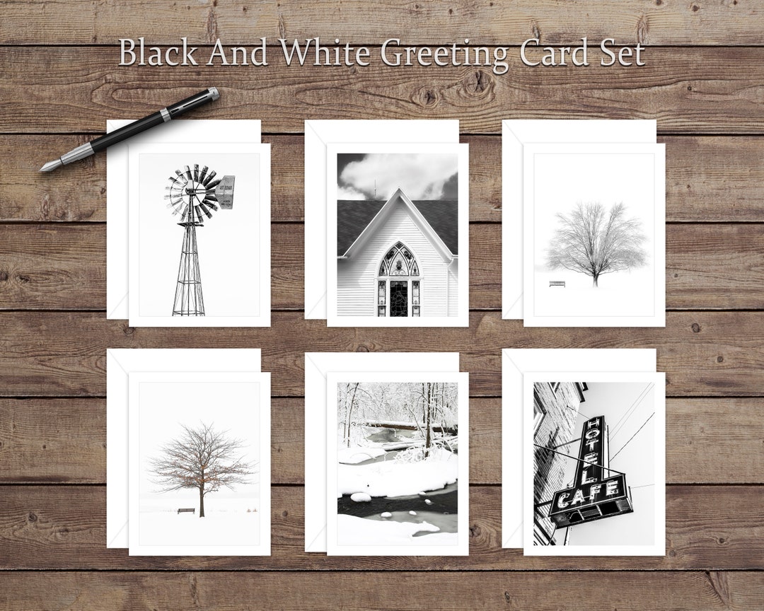 Black and White Greeting Card Set 6 Pack - Etsy