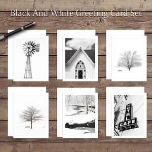 Ensemble de cartes de vœux noir et blanc 6 Pack