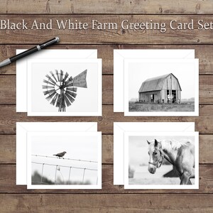 Carte de vœux ferme noir et blanc Pack 4