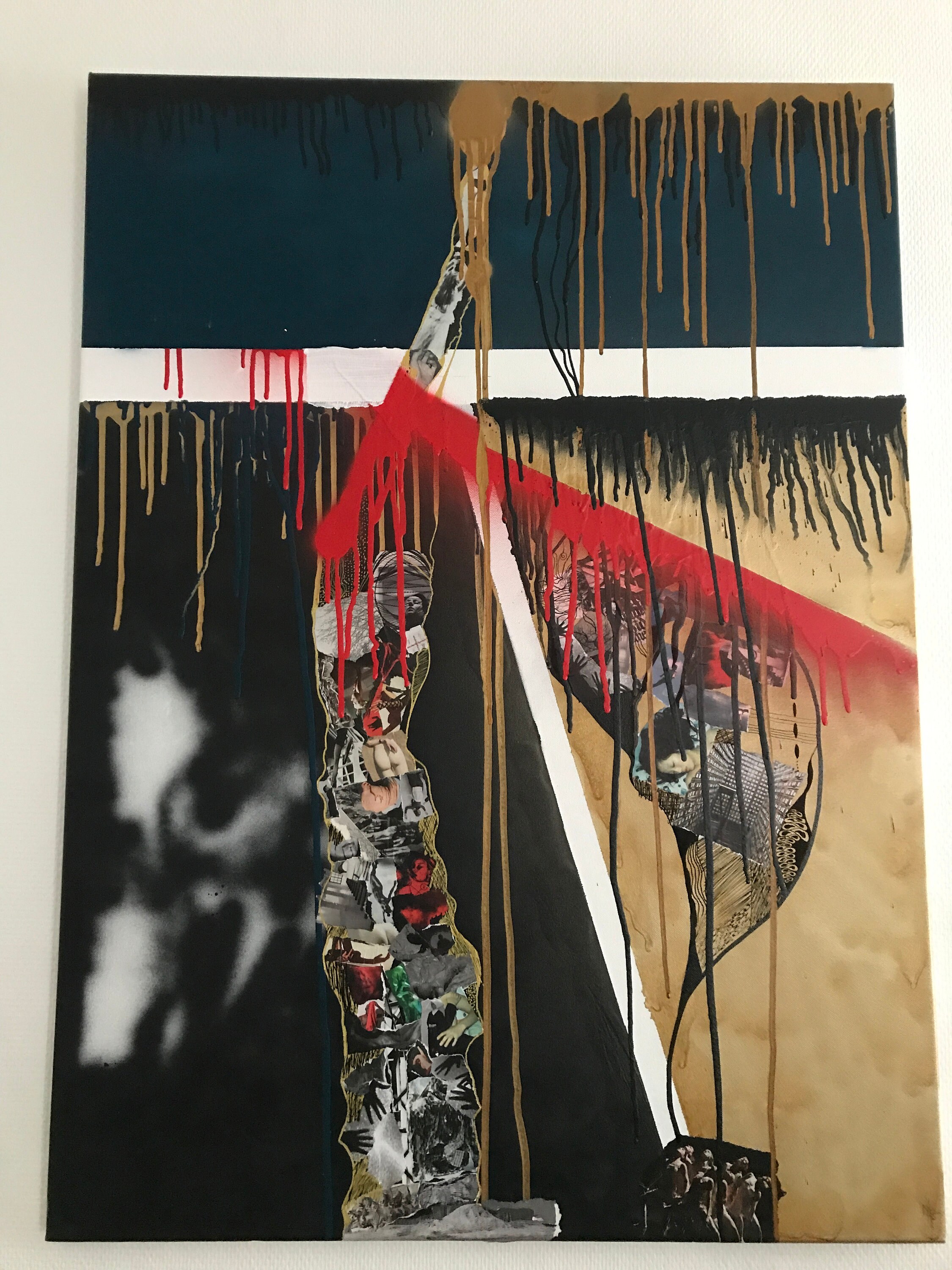 Toile Unique Collage Bombe et Posca Chutes