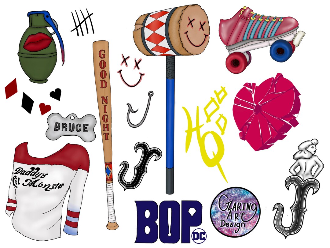 Clip Art Harley Quinn, Downloadable Clip Art, Dc Comic Instant Download, Daily, Weekly, Monthly