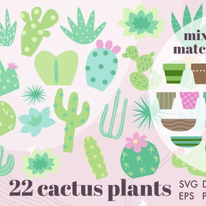 Cactus Svg Png Eps Dxf, Lindo Cactus Clipart, Cactus Suculentos Svg, Plantas Svg, Primavera Svg, Cactus Svg Archivos cortados para Cricut, Silueta