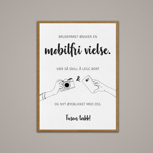 Mobilfri vielse-skilt, bryllup, norsk design, rustikk bryllup