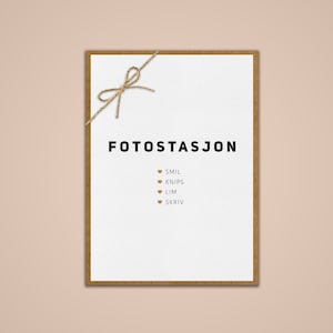 Fotostasjon-skilt, bryllup, norsk design, moderne, printable