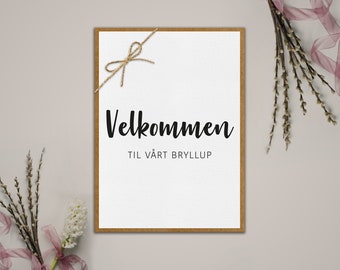 Velkommen-skilt, bryllup, norsk design, minimalistisk, moderne