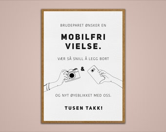 Mobilfri vielse-skilt til bryllup, bryllup dekorasjon, pynt til bryllup