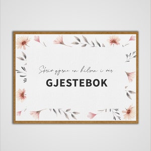 Gjestebok-skilt, bryllup, blomster, rosa, printable files
