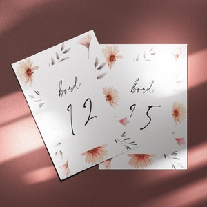 Bordnummer 9-16, bryllup, blomster, rosa, størrelse a6, printable