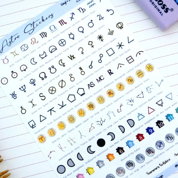 Astrology Planner Stickers: Color Coded Vinyl Zodiac Symbols