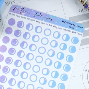 Moon Phase Stickers ~ Waterproof Vinyl ~ Moon Planner Stickers ~ Moon Tracker ~ Moon Calendar ~ Lunar Calendar