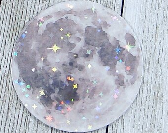 Pleine lune ~ Stickers découpés ~ Holographique ~ Vinyle ~ Stickers ~ Sticker pleine lune ~ Aquarelle