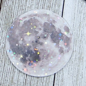 Full Moon ~ Die Cut Sticker ~ Holographic ~ Vinyl ~ Decal ~ Full Moon Sticker ~ Watercolor