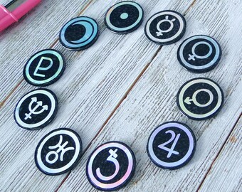 Holographic Planet Symbol Magnets: Astrology Set of 10 (18mm