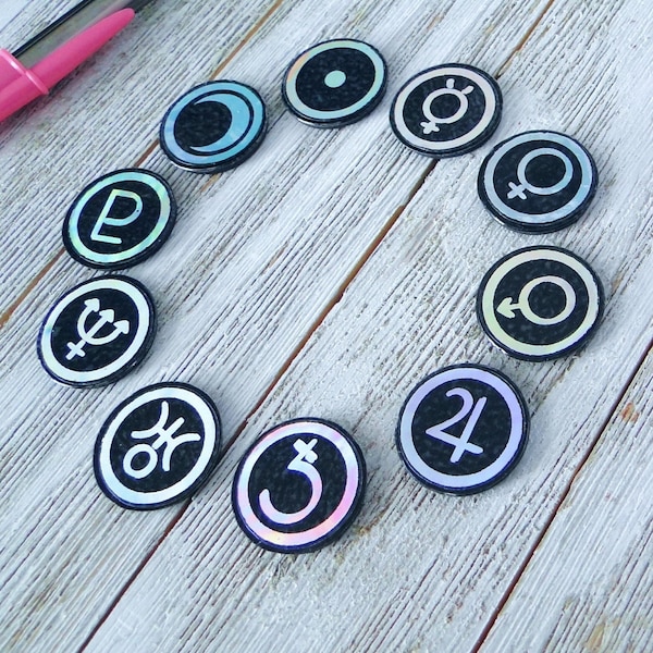Holographic Planet Symbol Magnets: Astrology Set of 10 (18mm