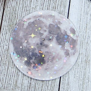 Full Moon ~ Die Cut Sticker ~ Holographic ~ Vinyl ~ Decal ~ Full Moon Sticker ~ Watercolor