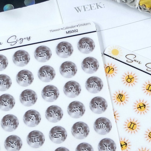Sun Sign Moon Sign Astrology Stickers Clear Planner Etsy