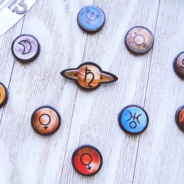 Planet Glyph Magnets: Watercolor Astrology Set of 10