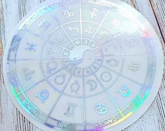 Zodiac Astrology Wheel Sticker ~ Holographic • Yin Yang ~ Die Cut Sticker ~ Zodiac ~ Astrology Sticker