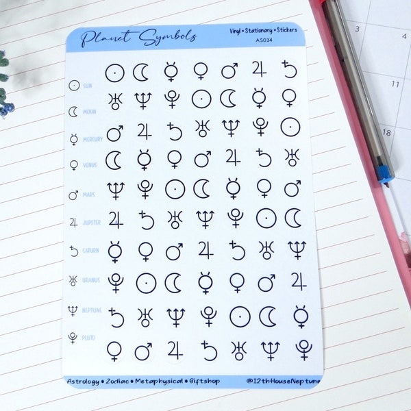 Astrology Stickers ~ Waterproof Vinyl ~ Planet Symbols ~ Astrology Symbols ~ Planet Glyphs ~ Astrology Planner Stickers ~ Planner Stickers