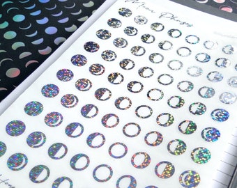 Clear Foiled ~ Holographic Moon Phase Stickers ~ Lunar ~ Planner Stickers ~ Moon Stickers