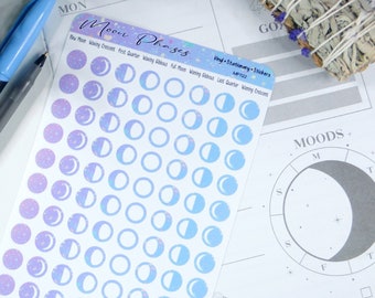 Moon Phase Stickers ~ Waterproof Vinyl ~ Stickers ~ Moon Planner Stickers ~ Moon Tracker ~ Moon Calendar ~ Lunar Calendar