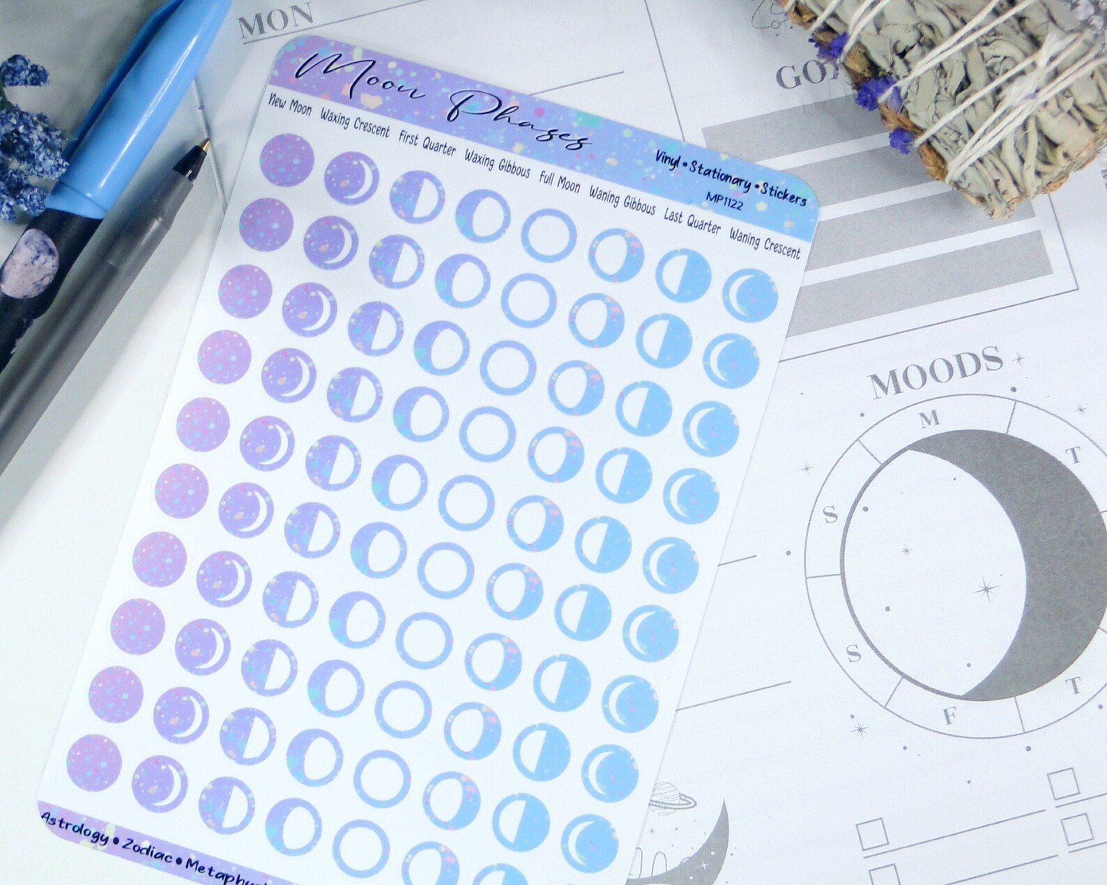 Watercolor Moon Phase Stickers: Waterproof Vinyl Planner Decals - Etsy