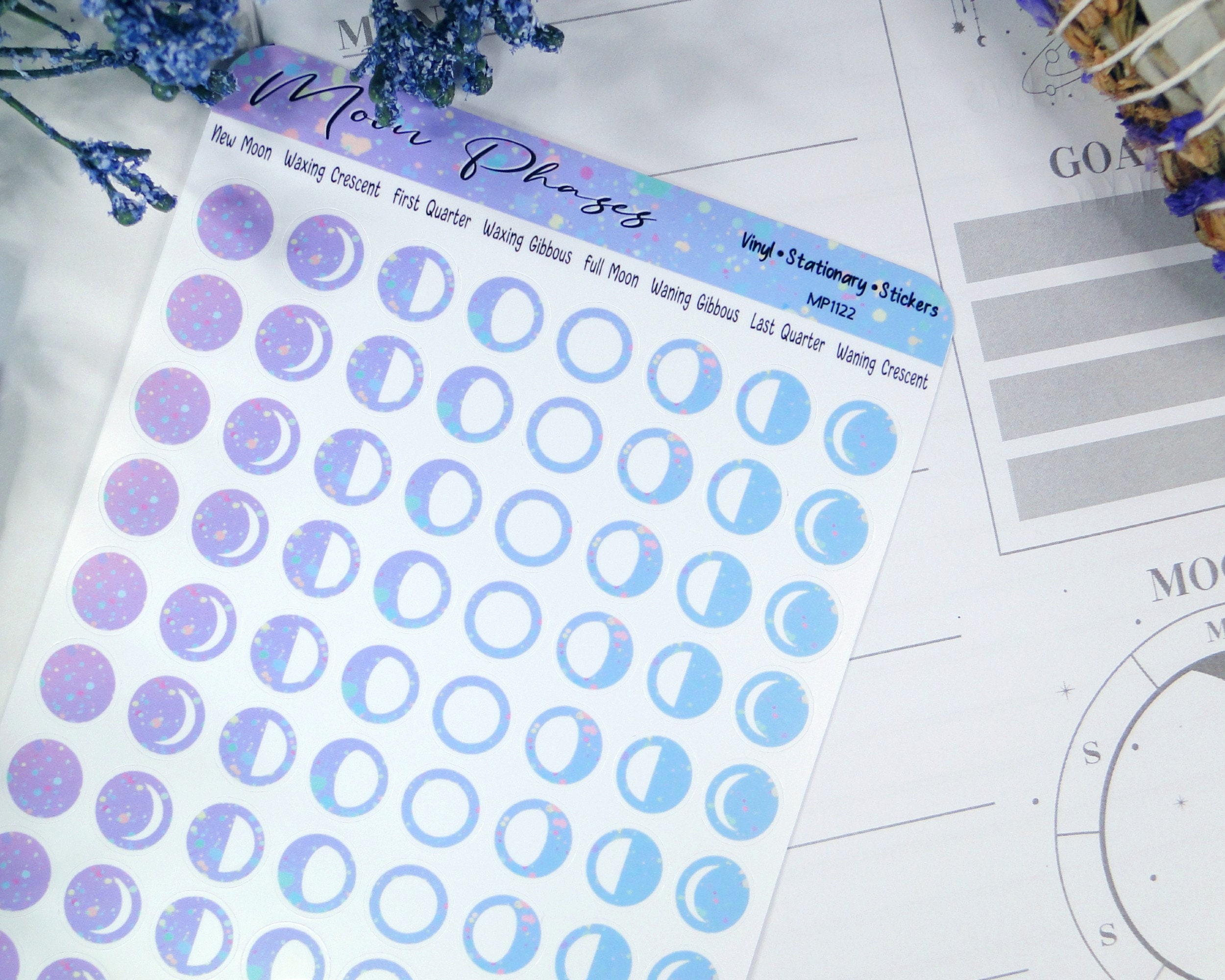 Watercolor Moon Phase Stickers: Waterproof Vinyl Planner Decals - Etsy